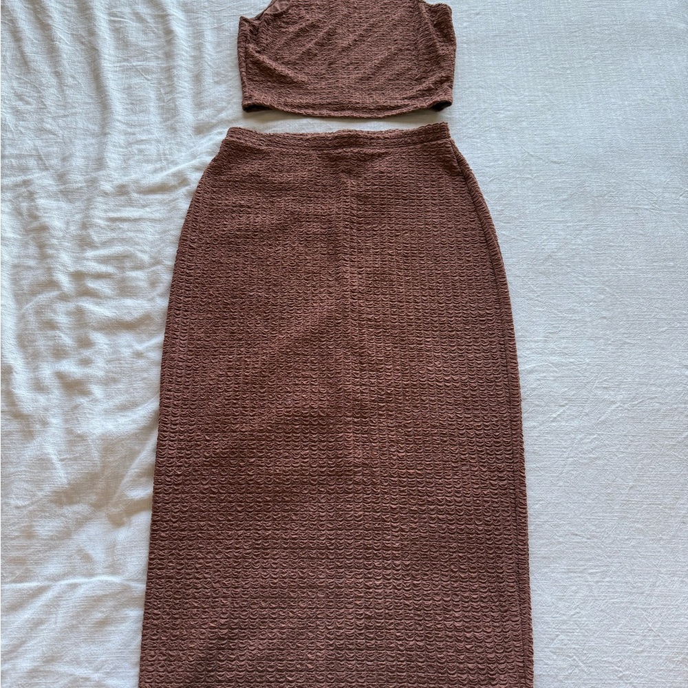 Textured Brown Skirt and Top Set